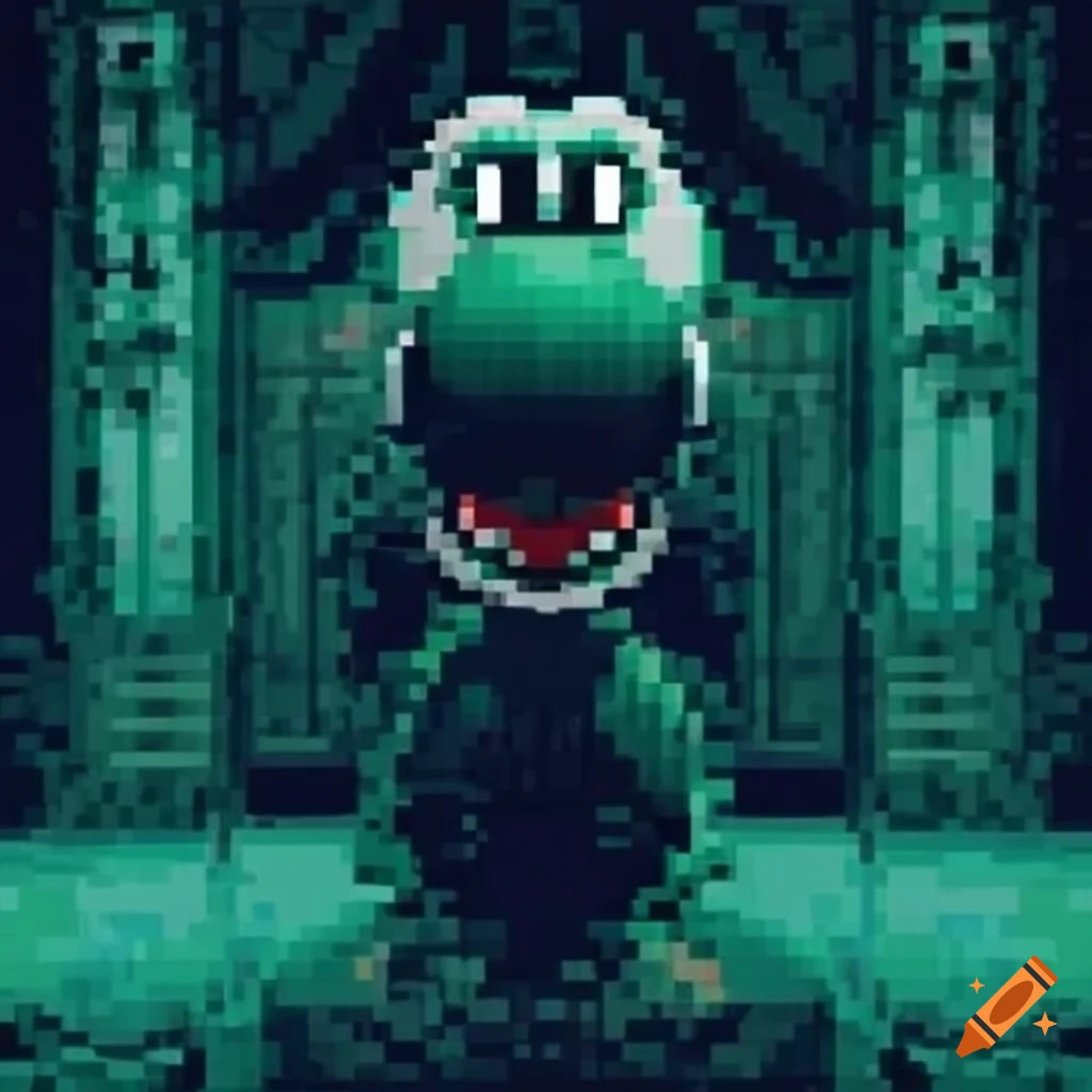 Pixel art of yoshi in an indie horror game on Craiyon