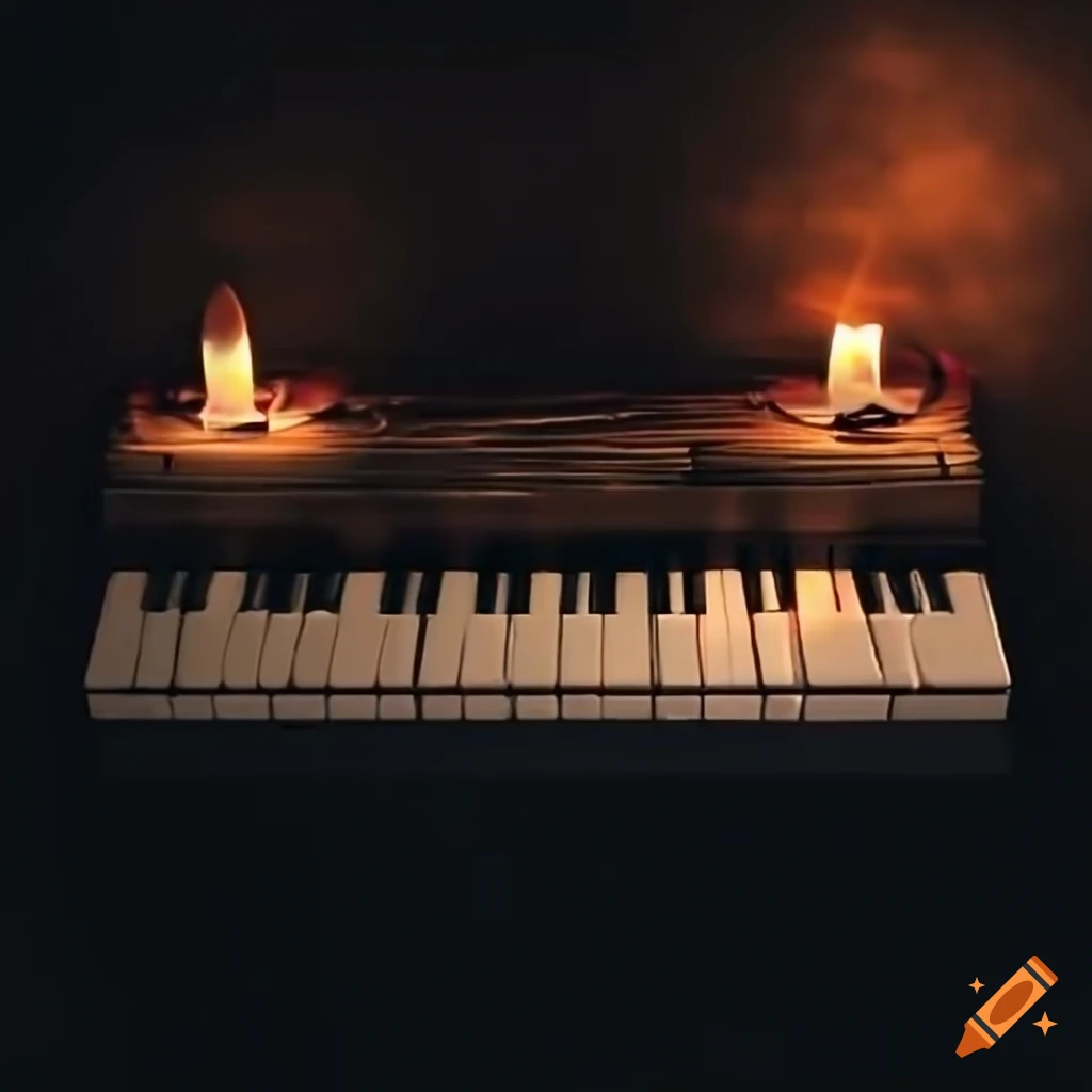 candlelit piano keys in the dark