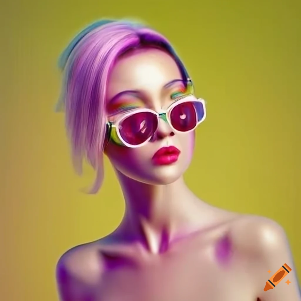 fashion model in pastel clothes with colored dots background