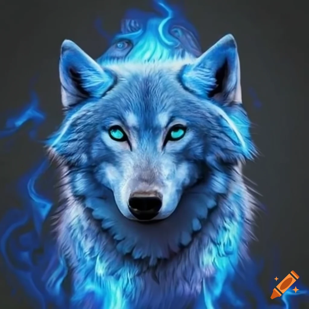 image of a blue fire wolf