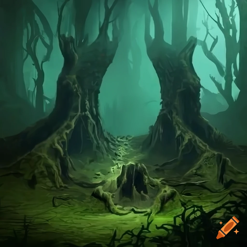 dark forest artwork for a fantasy game