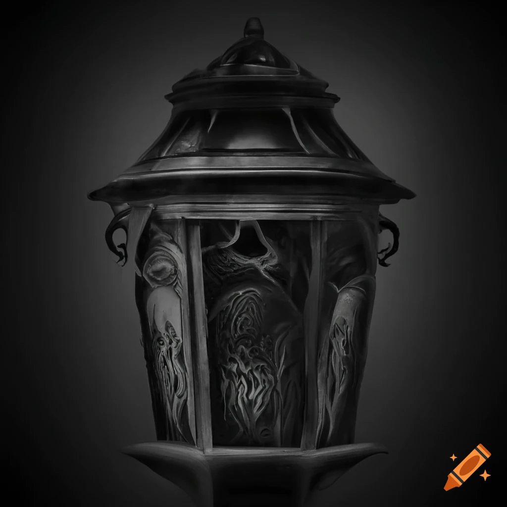 eerie black flame lantern made of black metal