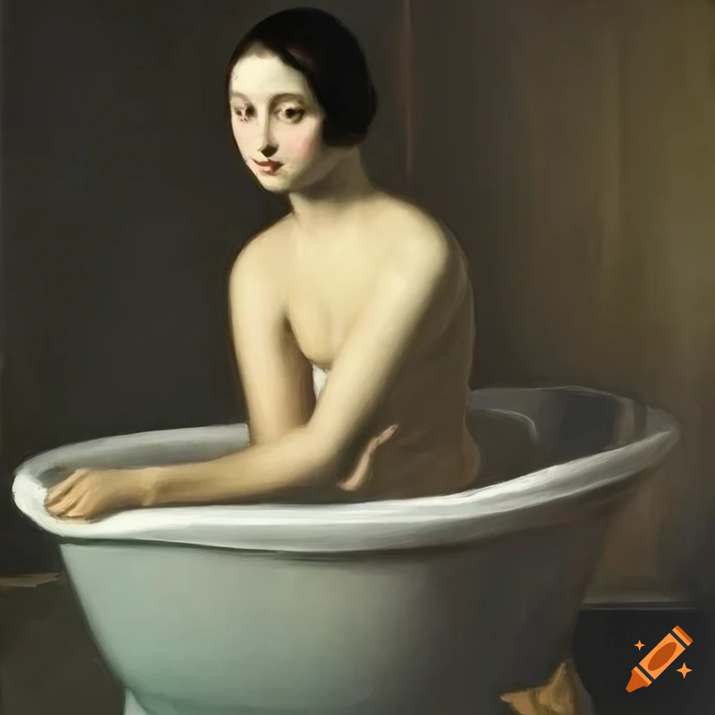 surrealist painting of a woman in a bathtub