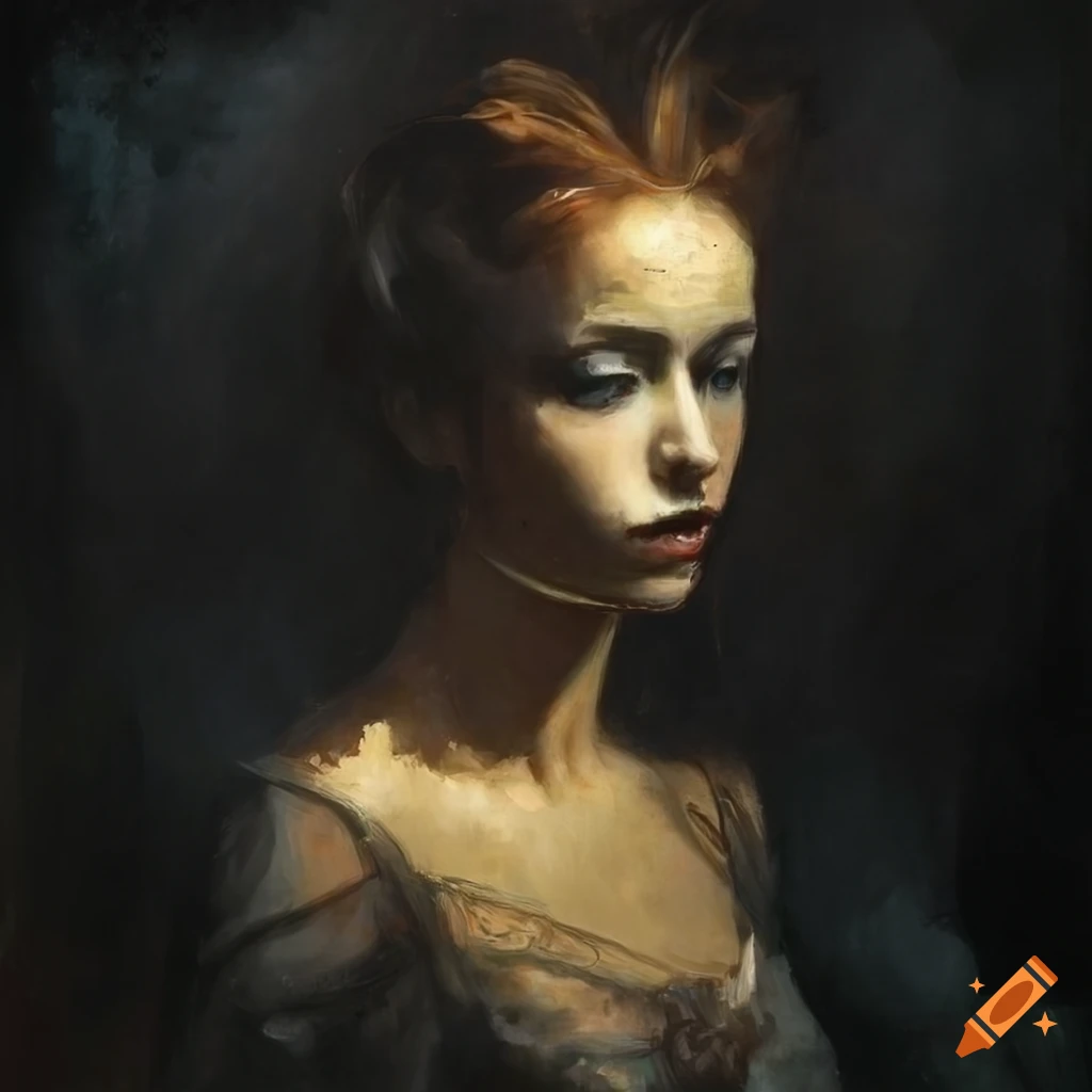 dark romantic oil painting of a woman