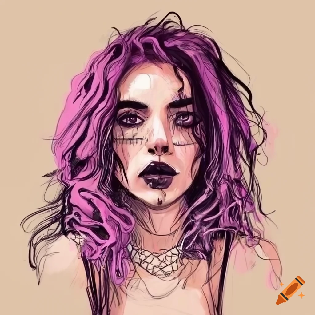 sketch of a woman playing alternative music