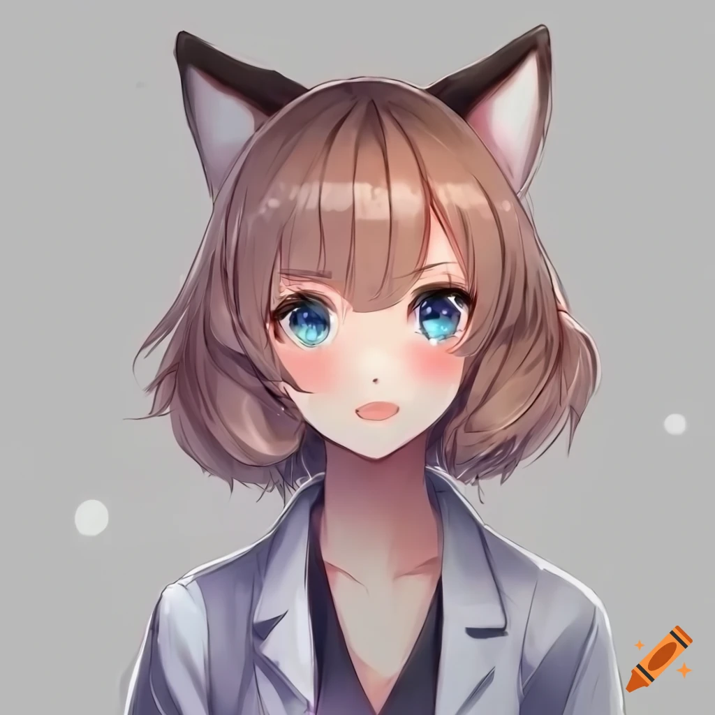 cute anime manga girl with fox ears and lab coat