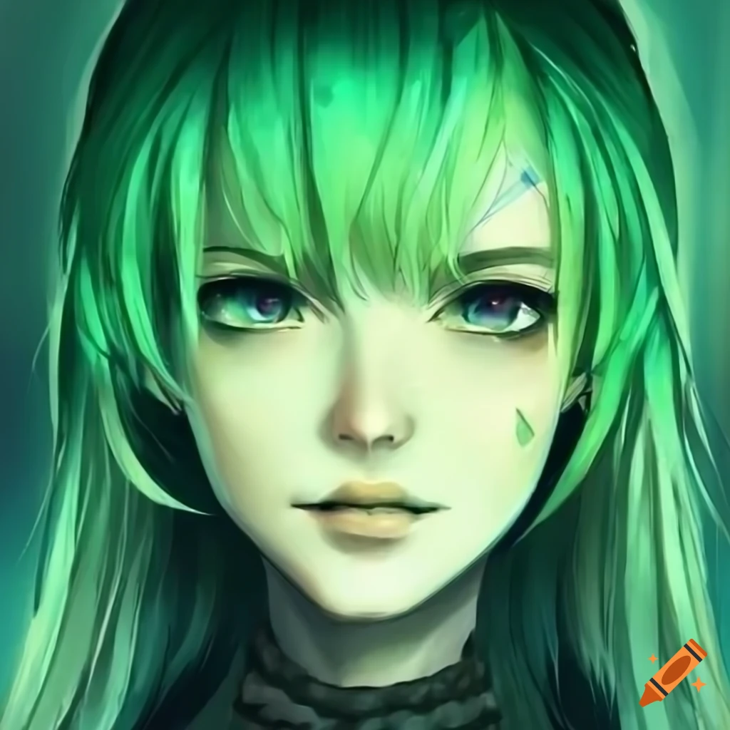 Anime girl with green hair and friendly expression on Craiyon