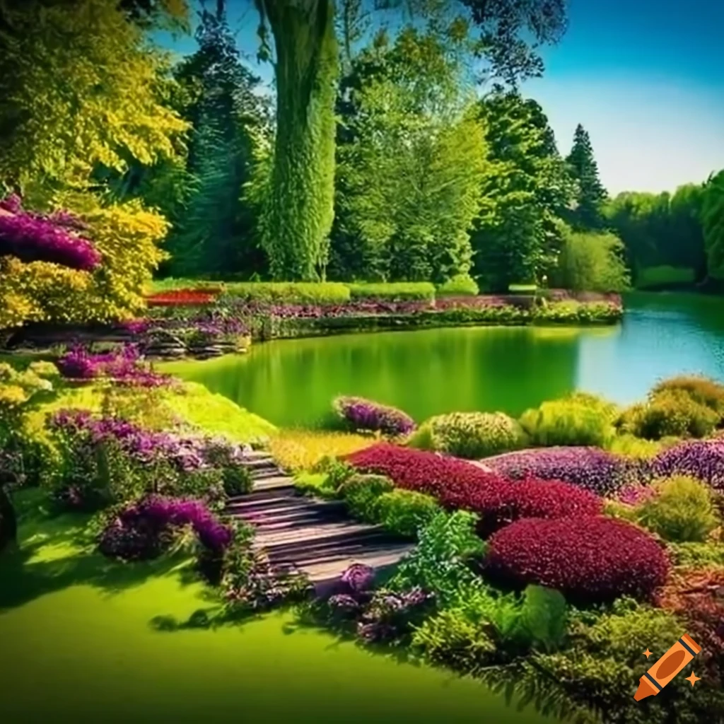 Vibrant garden filled with blooming flowers and plants on Craiyon