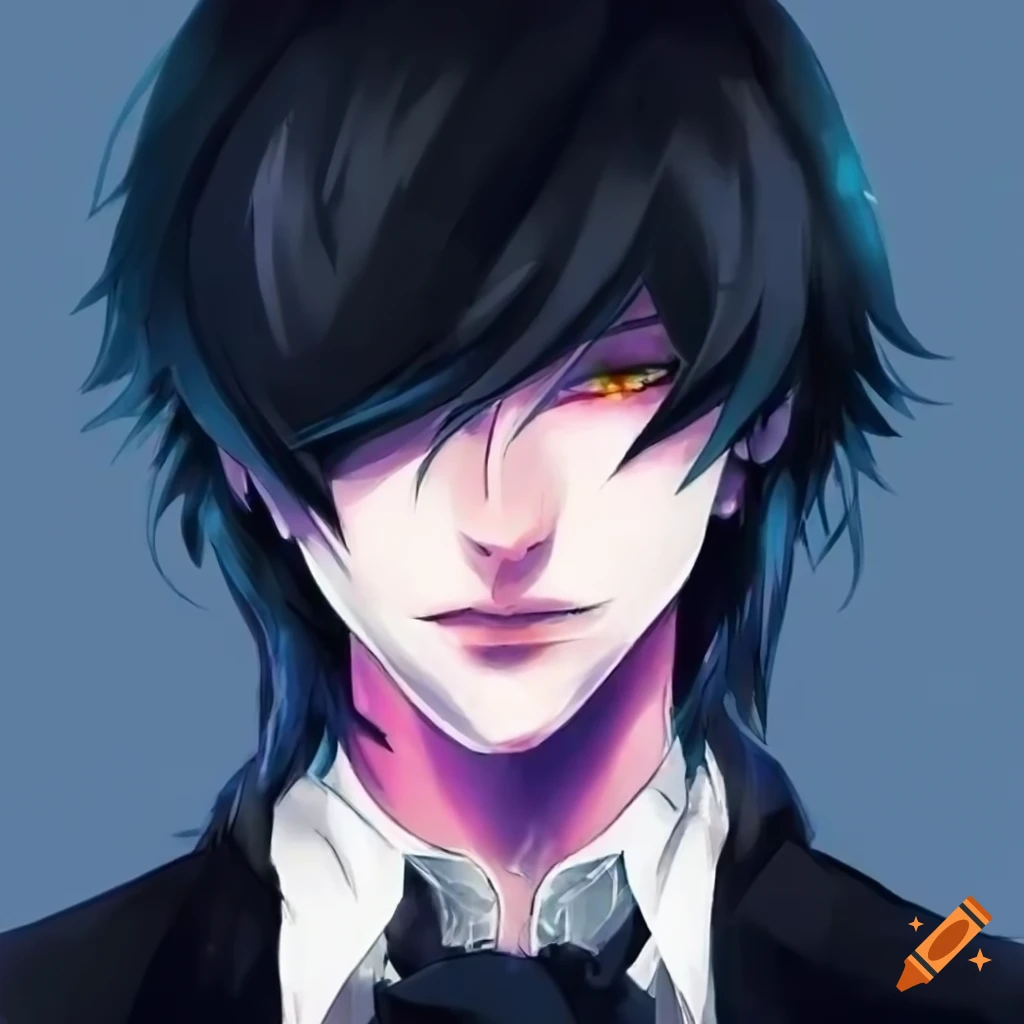 cool anime-styled man with black hair