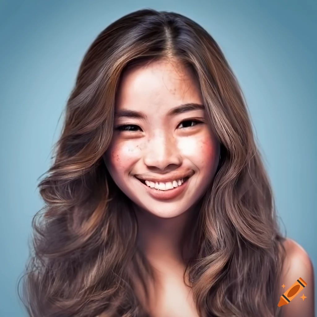 Portrait of a beautiful young woman with freckles and brown hair on Craiyon