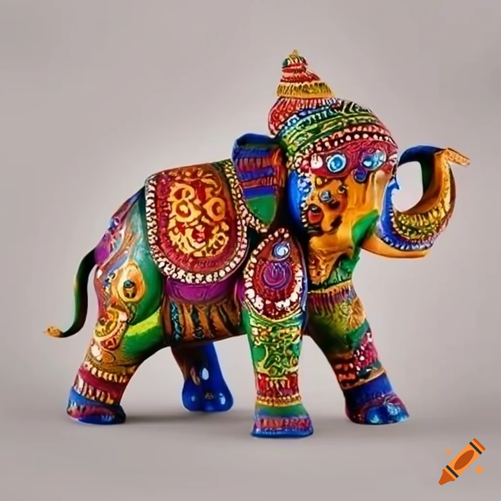 hindi multicolored wooden statue of an elephant
