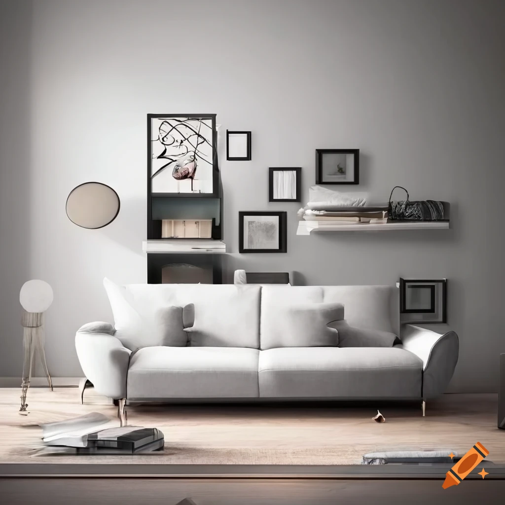 elegant modern living room with a luxurious sofa and bookshelf