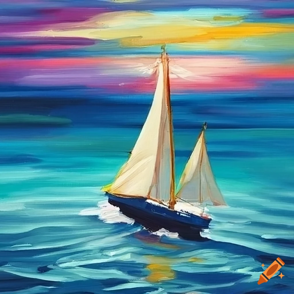 painting style of a sailboat in the sea