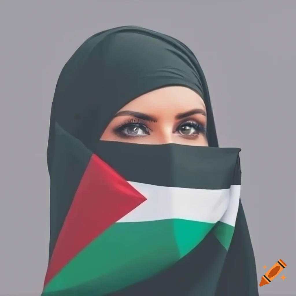 trendy woman wearing hijab in Palestine flag colors