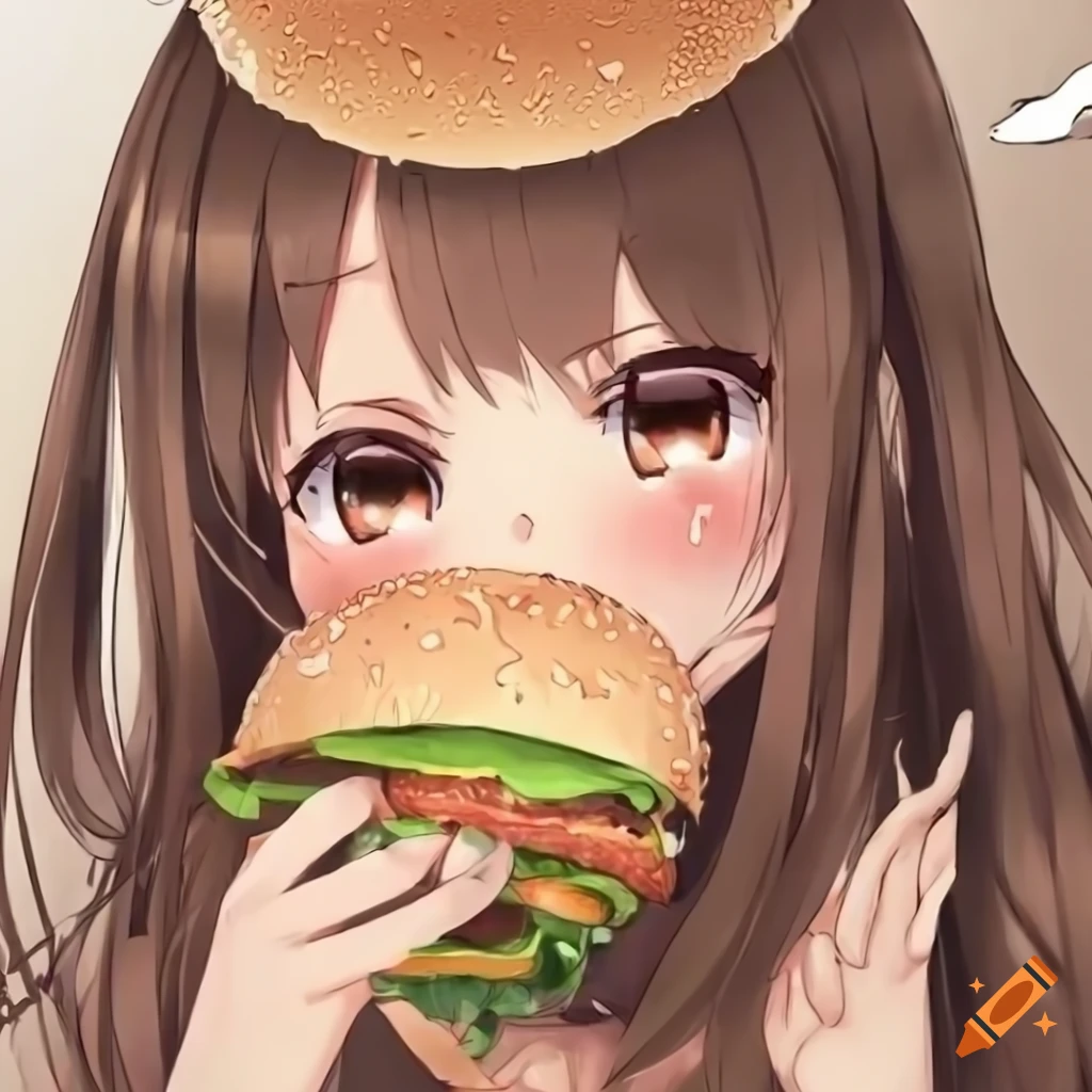 Anime girl enjoying a cheeseburger on Craiyon