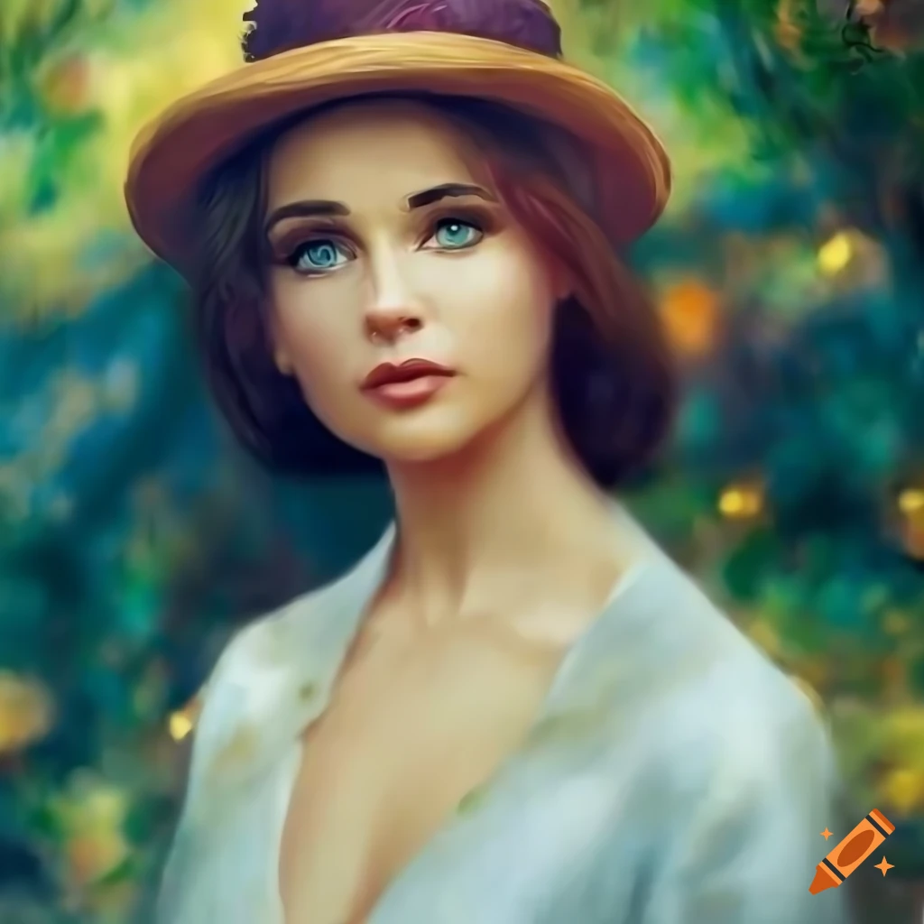 photorealistic portrait of a French woman in a garden