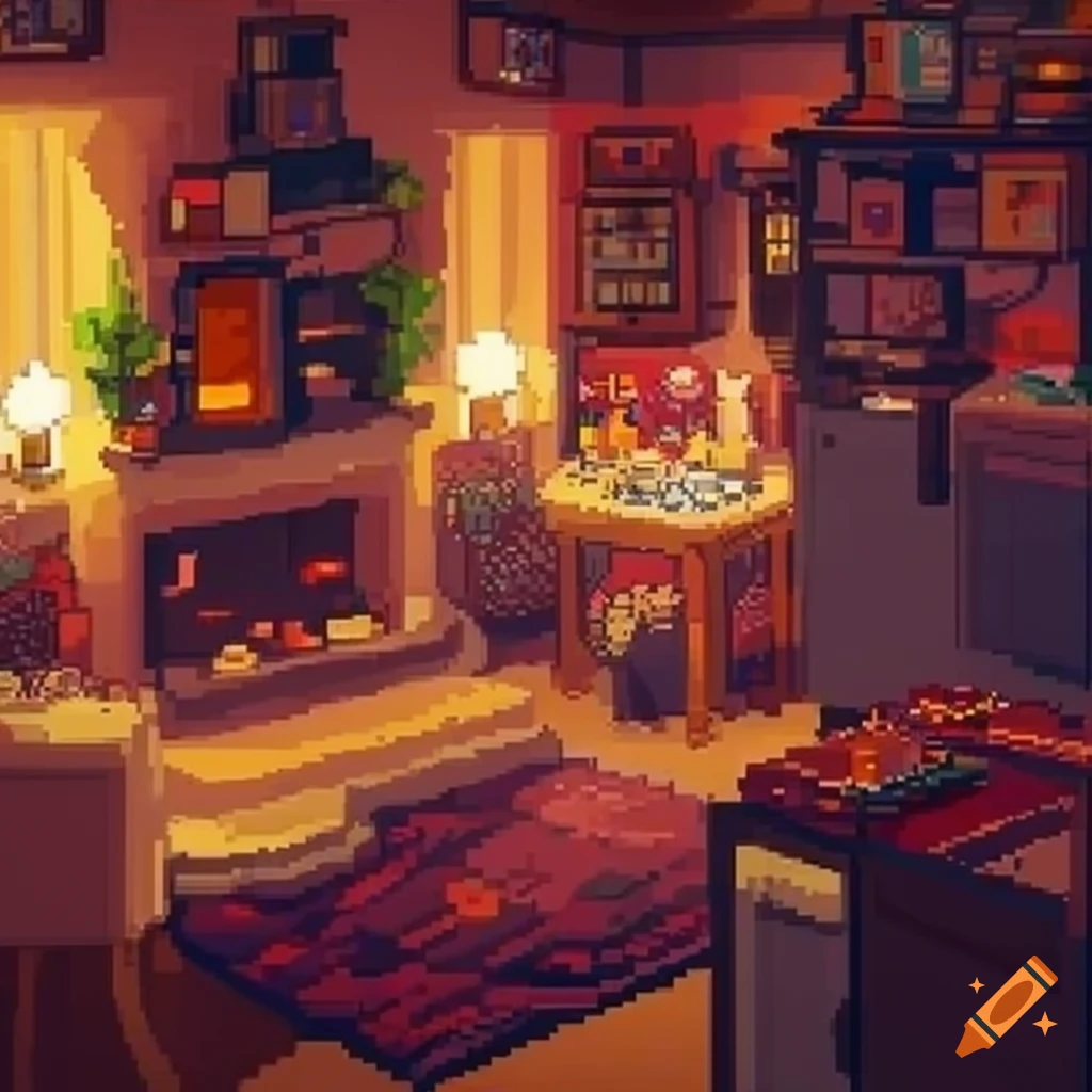 pixel art of a cozy and cute fantasy home