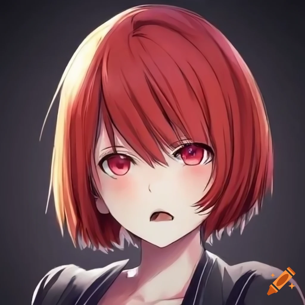 Intense anime girl with short red hair on Craiyon