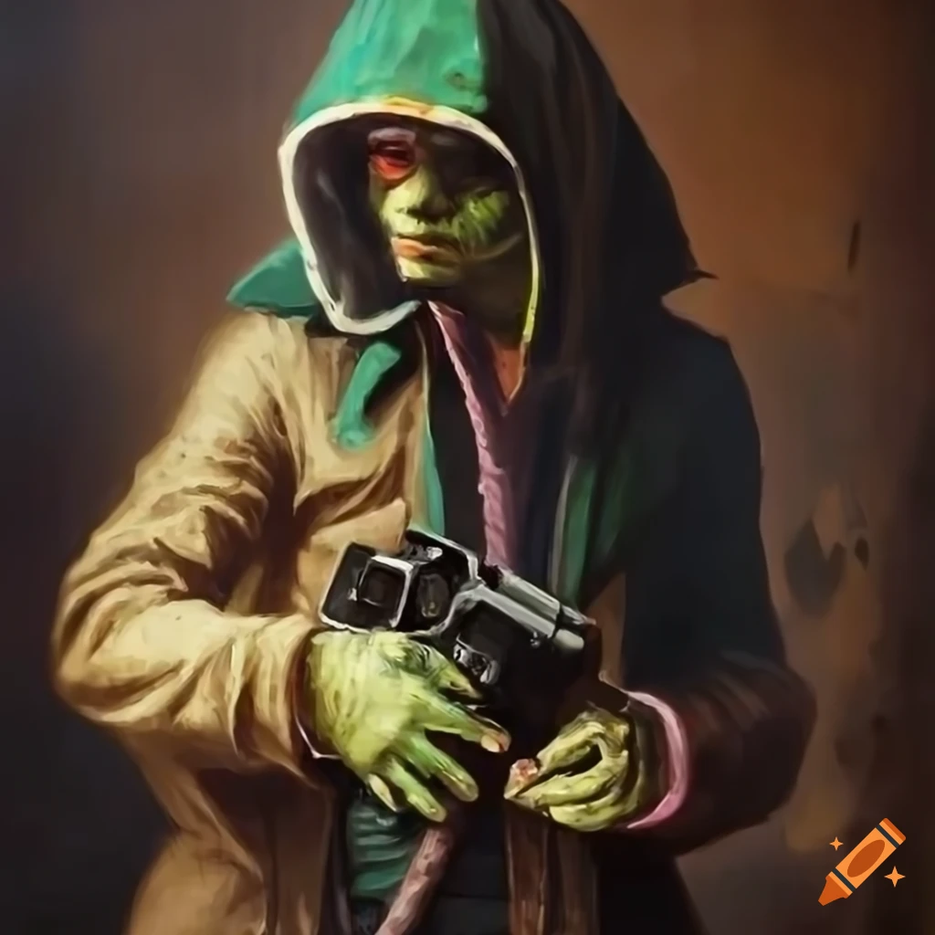 oil painting of a cyberpunk lizard detective with a camera