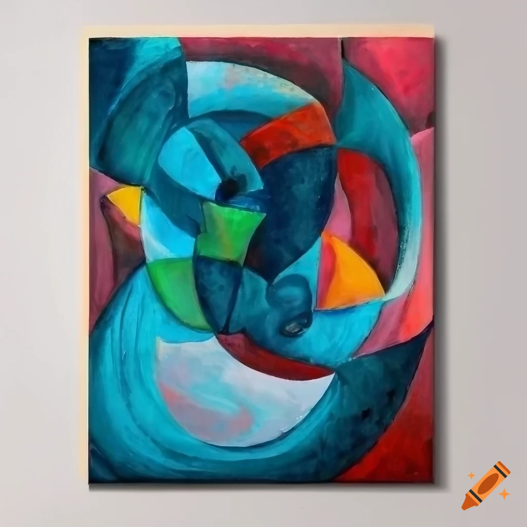 textured cubism painting with various objects and colors