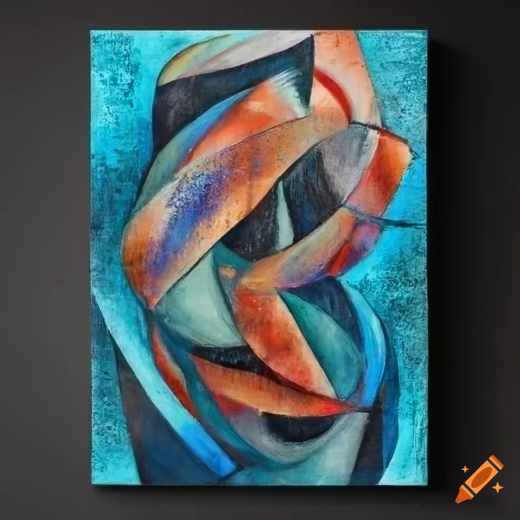 textured cubism artwork with various elements combined