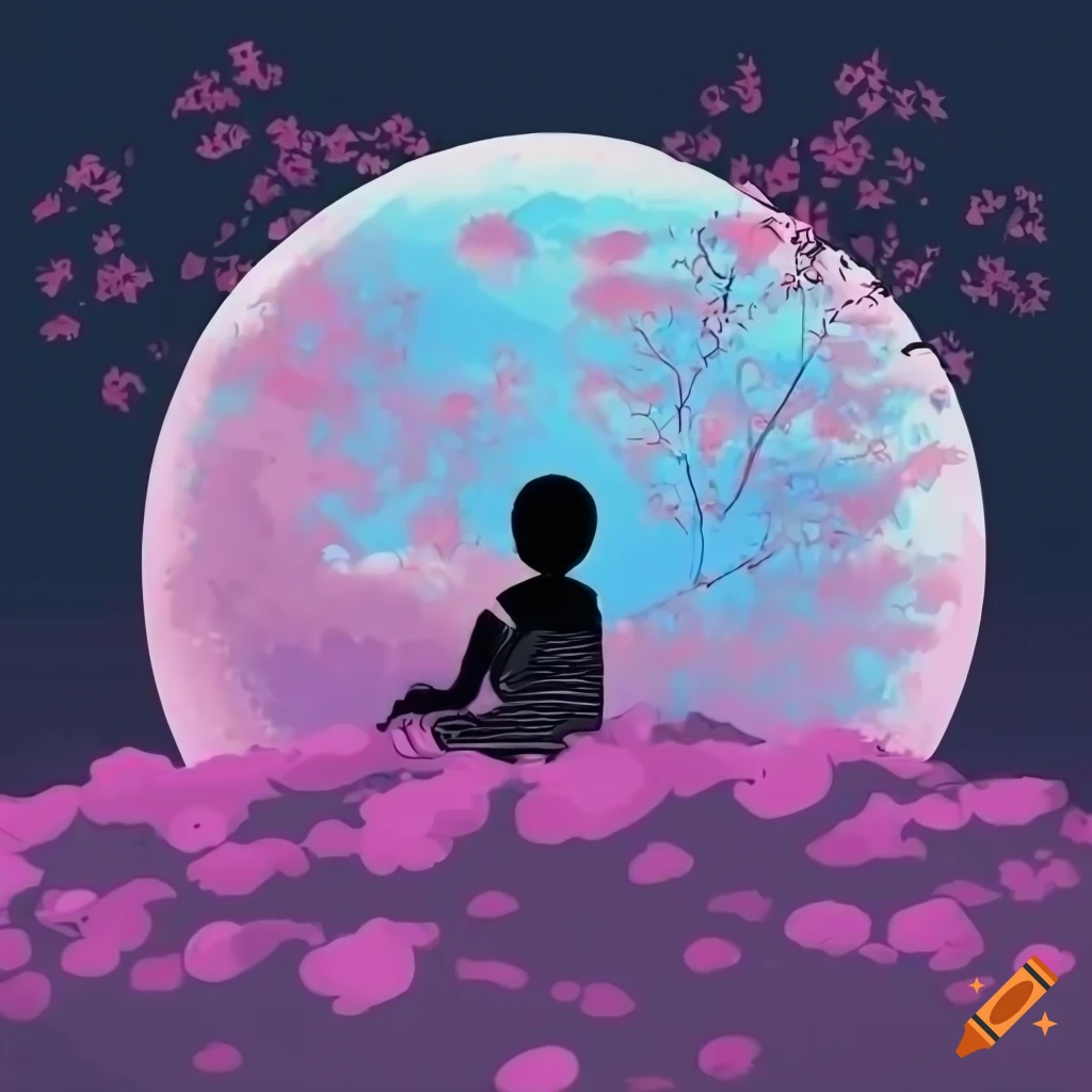 artistic illustration of a boy sitting on a crescent moon