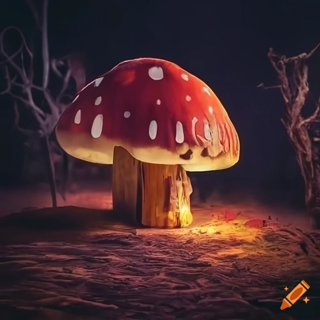 photograph of an eerie mushroom house