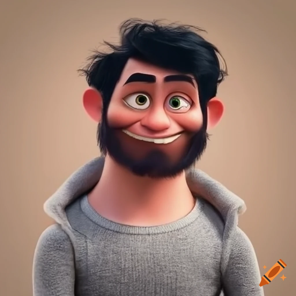 Disney Pixar character with black hair and beard