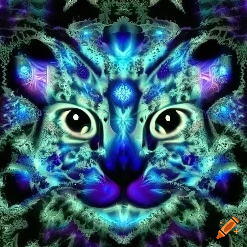 cosmic cat with multiple eyes and fractal patterns