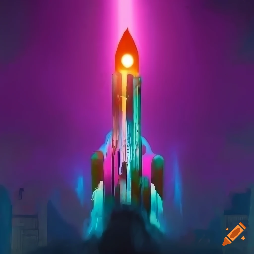 digital painting of a colorful rocket launch
