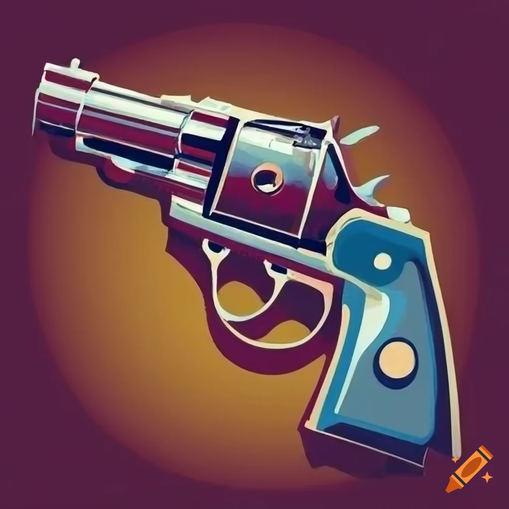 illustration of a revolver in vintage poster style