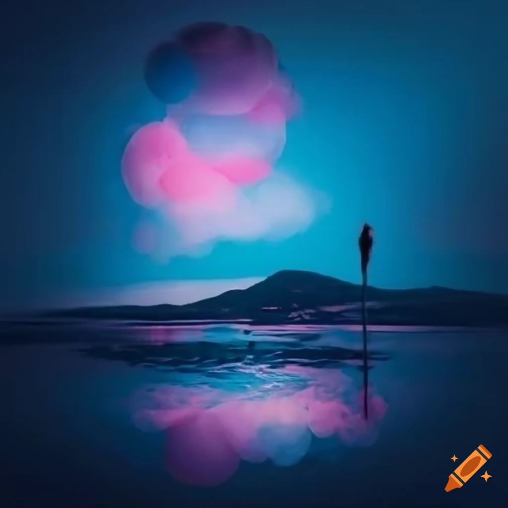 dreamy landscape with floating cotton candy bubbles