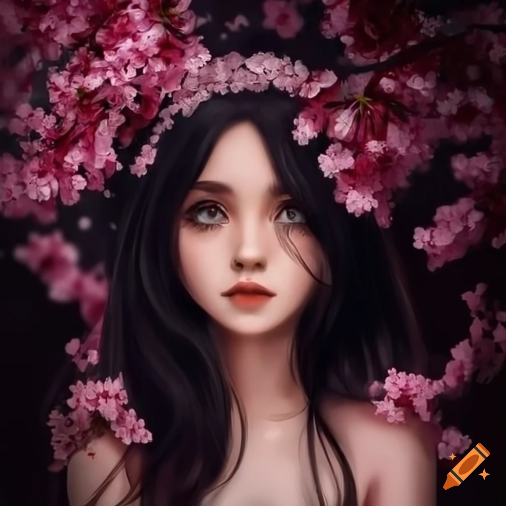 hyper realistic portrait of a girl in a flower garden