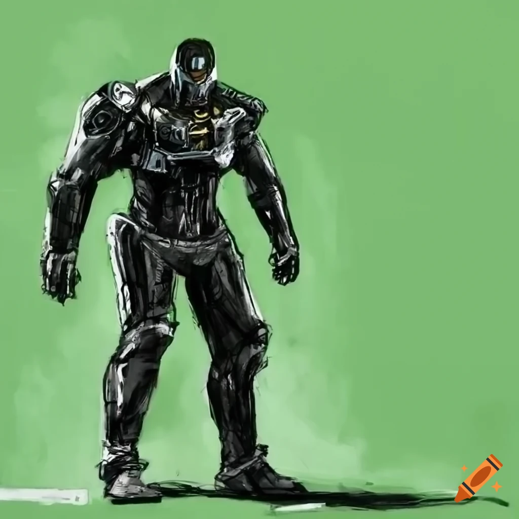 sketch of a giant power suit charging forward