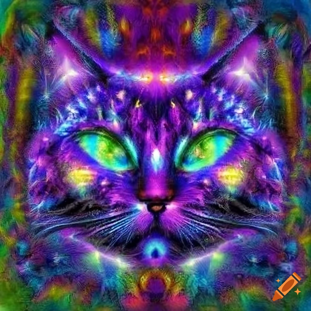 cosmic cat with multiple eyes and fractal patterns