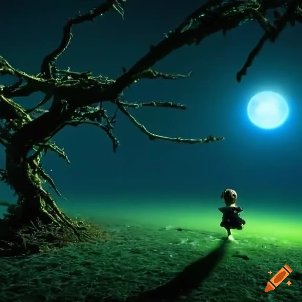 dark fantasy claymation forest scene under moonlight