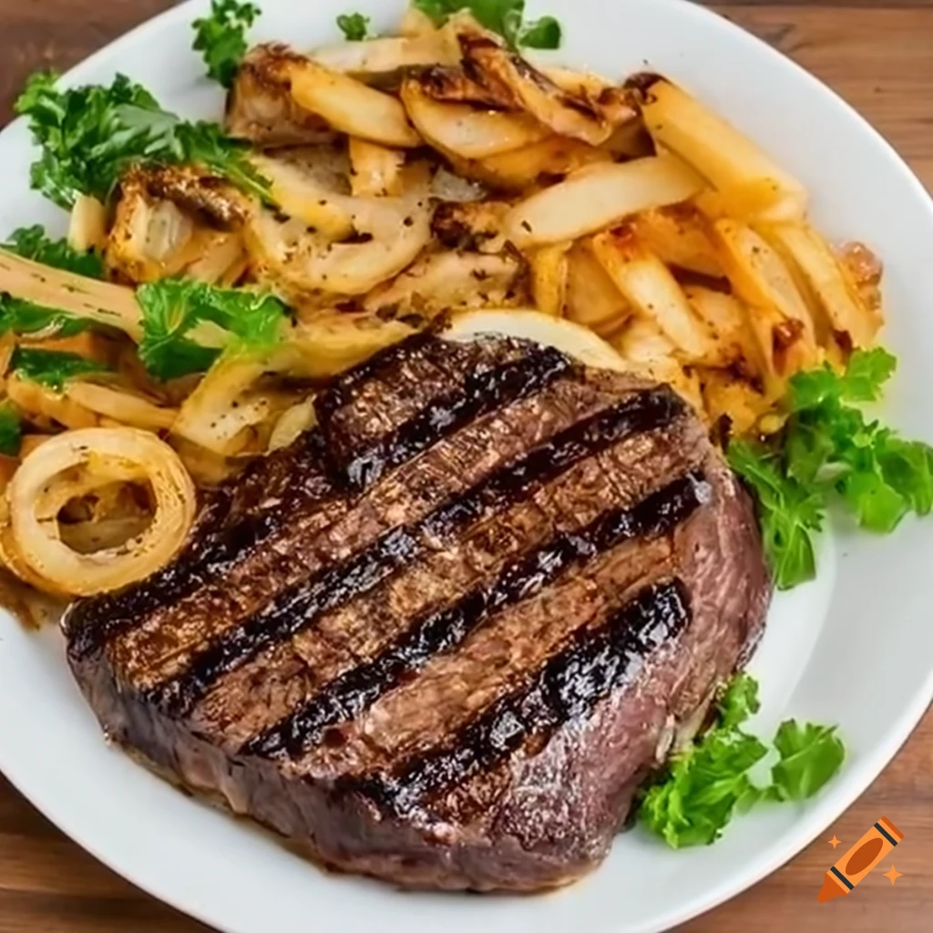 delicious steak with onions