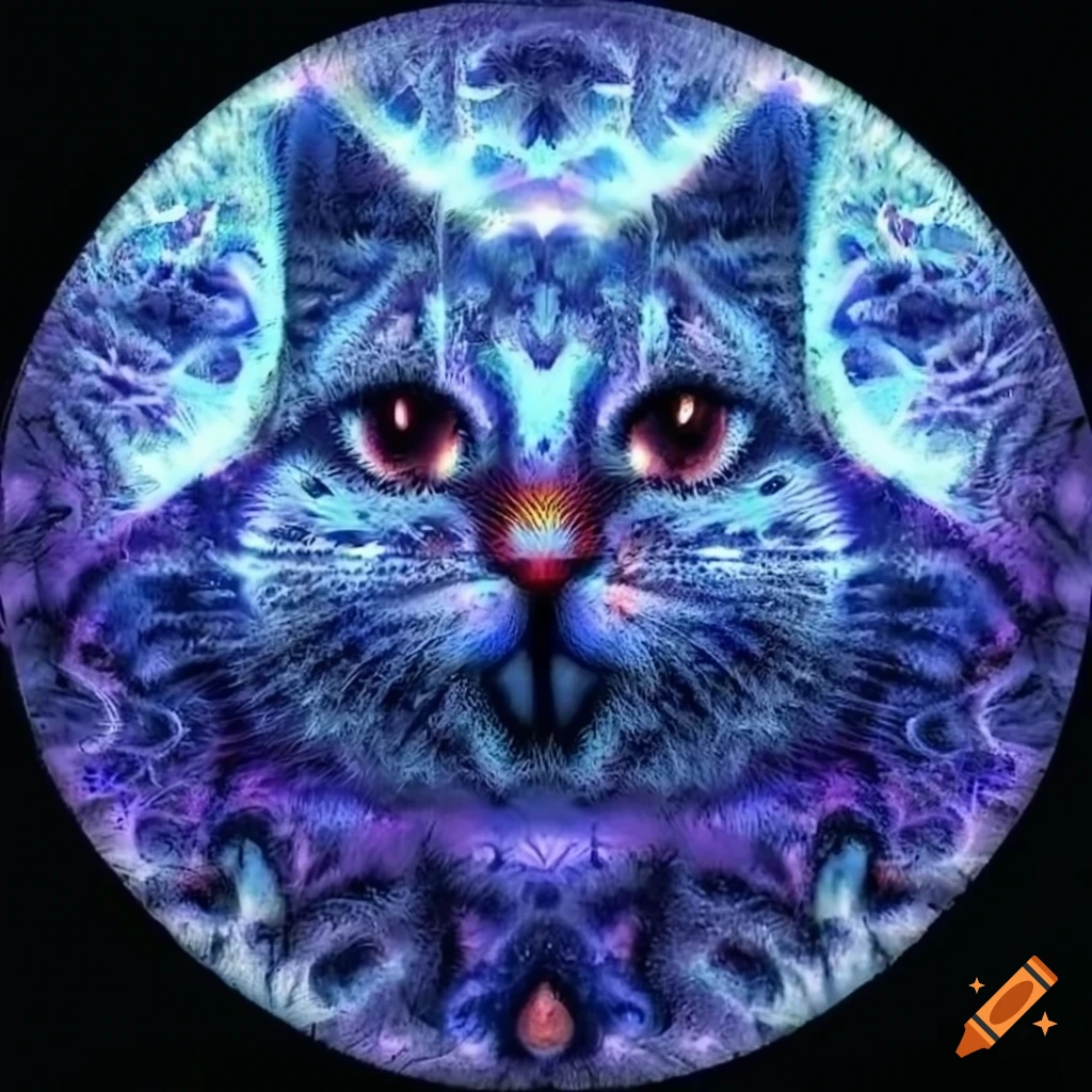 cosmic cat with multiple eyes and fractal patterns