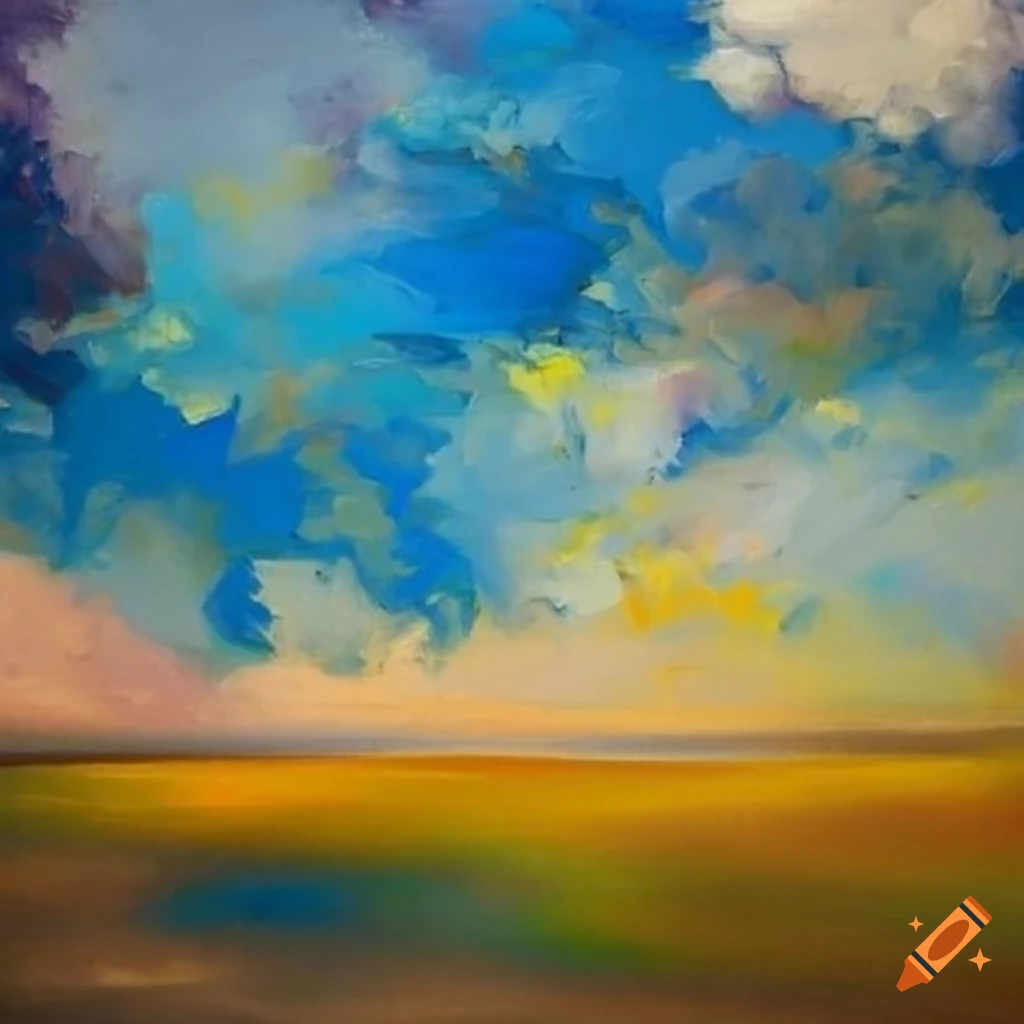 blue sky oil painting with vibrant colors