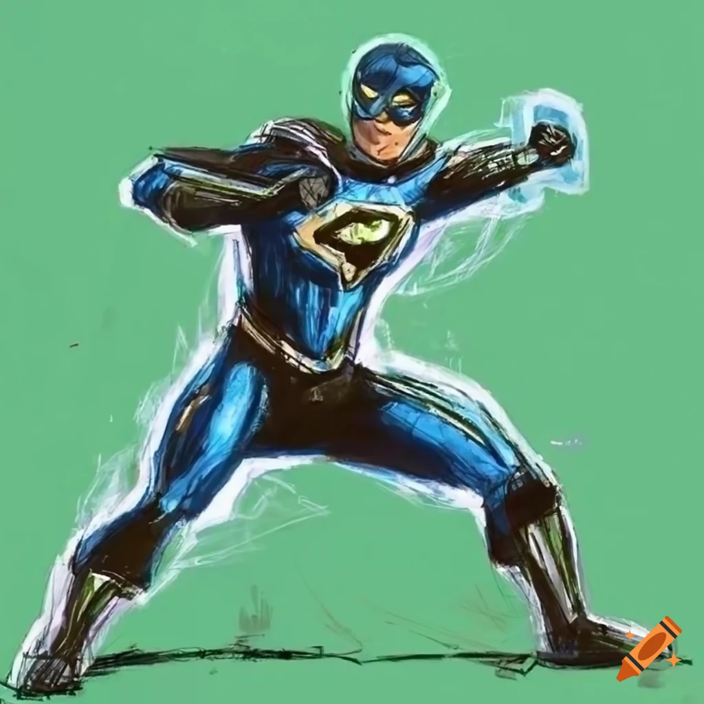 sketch art of a high-tech superhero throwing a punch