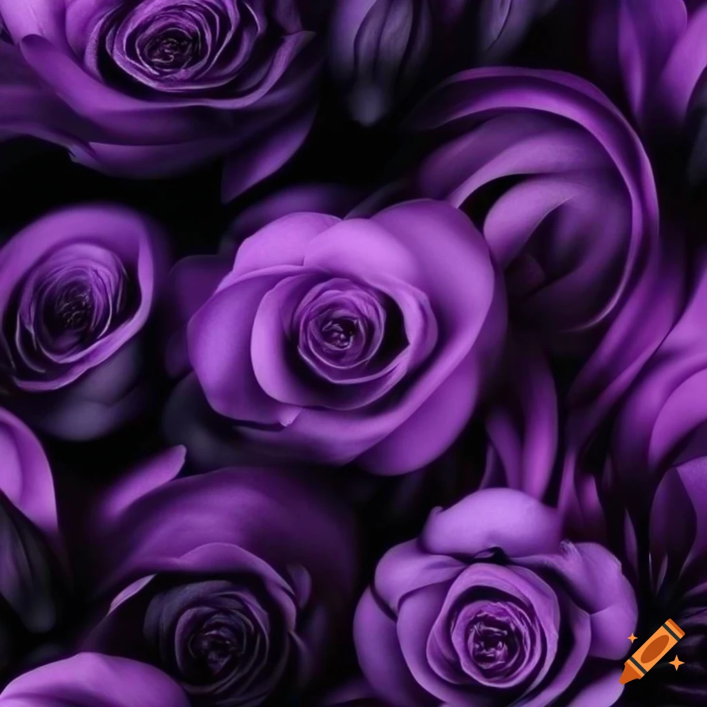 Dark purple flowers on black background on Craiyon