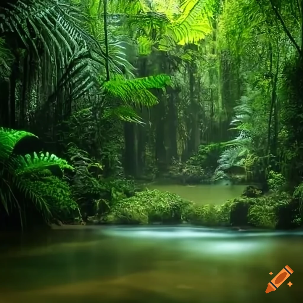 Jungle beside a flowing river on Craiyon