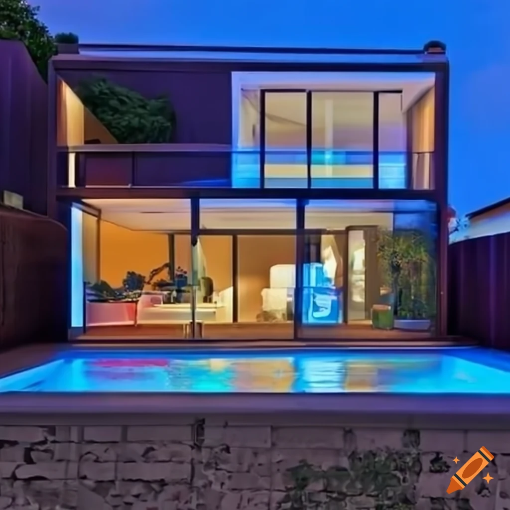 modern house with neon lights at night