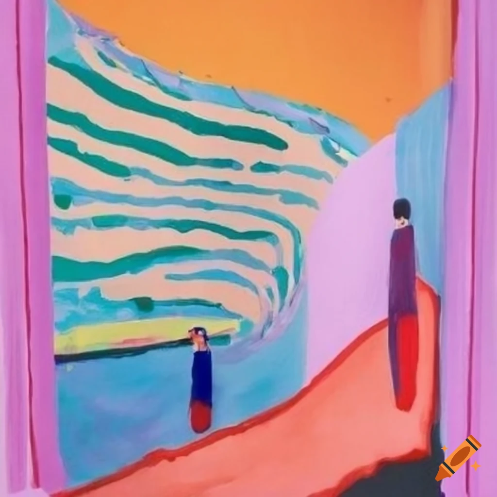artistic representation of a highway with influences by Georges Braque and David Hockney