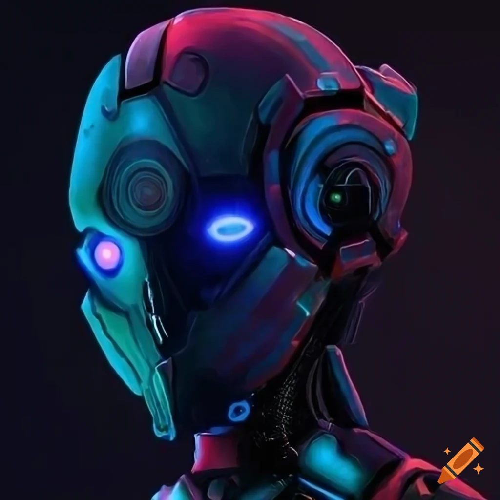 neon robot soldier portrait