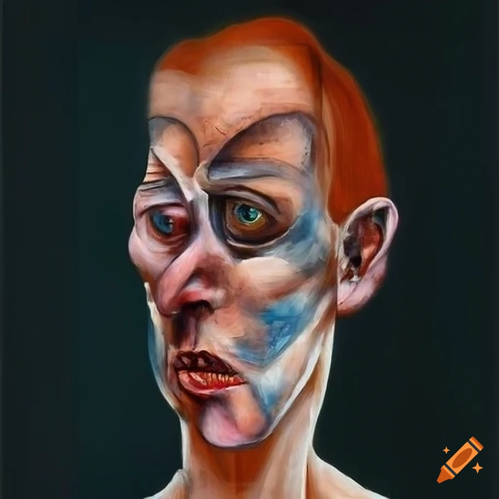 surreal portrait of a skinny red-headed old man with long fingers