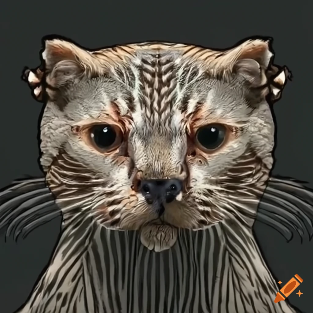 image of a mythical creature with otter body, cat face, and hawk wings