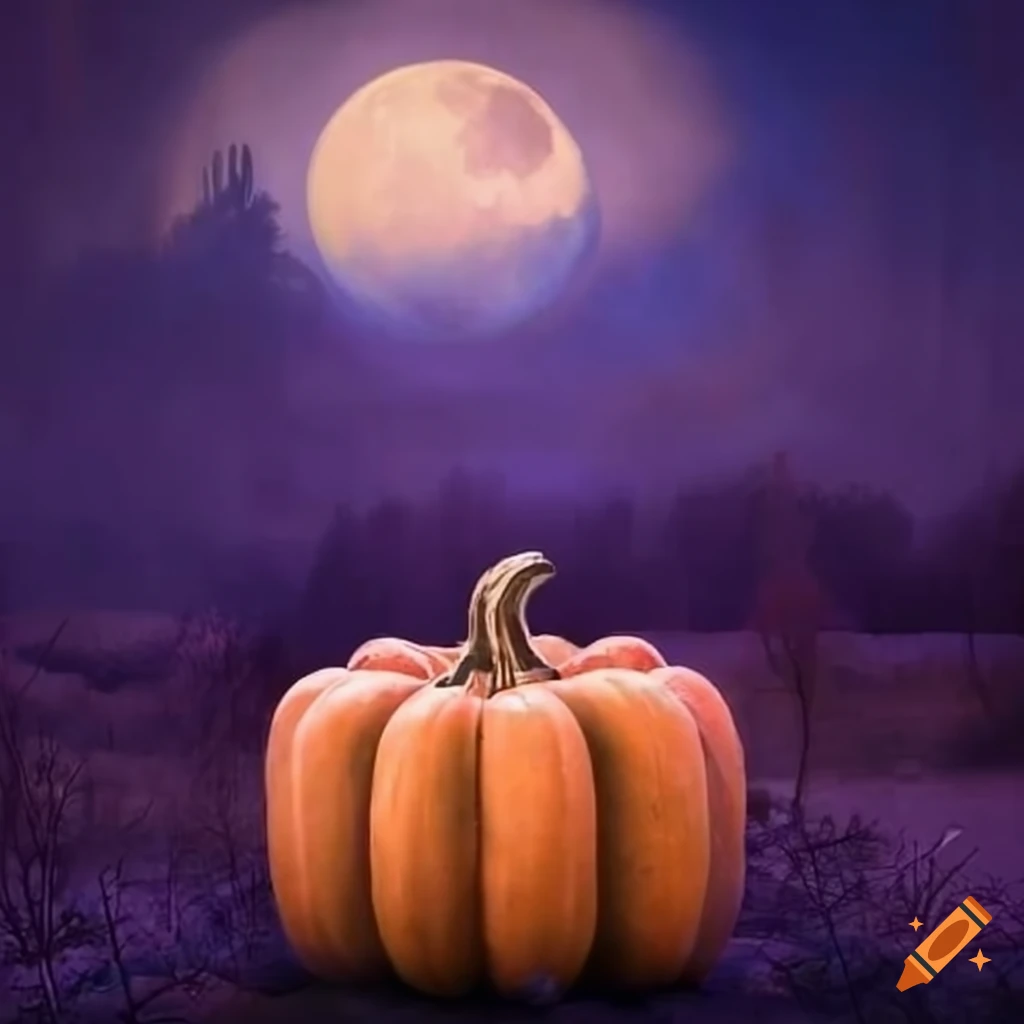 unique artwork of square-shaped pumpkins and full moon