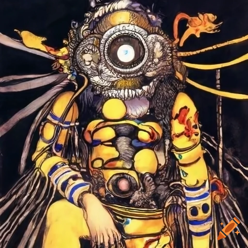 Yoshitaka Amano style illustration of a deep-sea diver on Craiyon