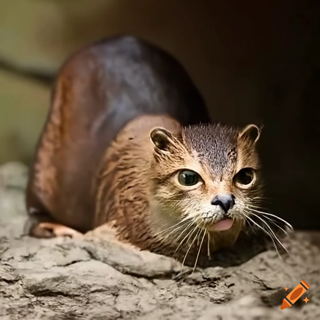 image of a mythical creature with otter body, cat face, and hawk wings